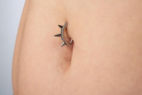 Pierced Owl 14GA 316L Stainless Steel Spike Lined Hinged Curved Bar Belly Button Ring in Saudi Arabia