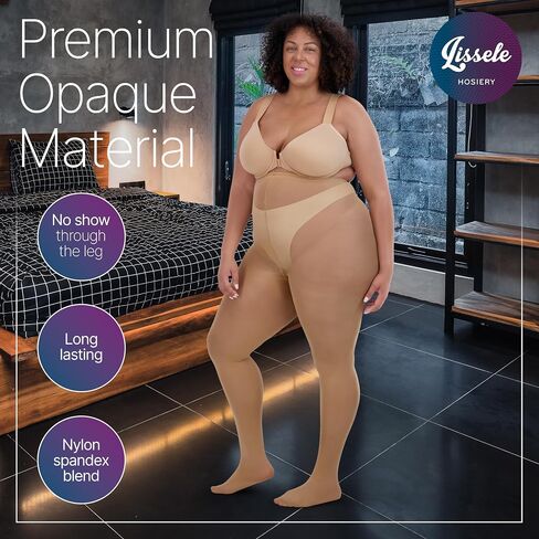 LISSELE Opaque Plus Size Tights for Women - Microfiber, Run Resistant Toe Plus Size Stockings - Footed Tights Pack, 1X-8X in Saudi Arabia
