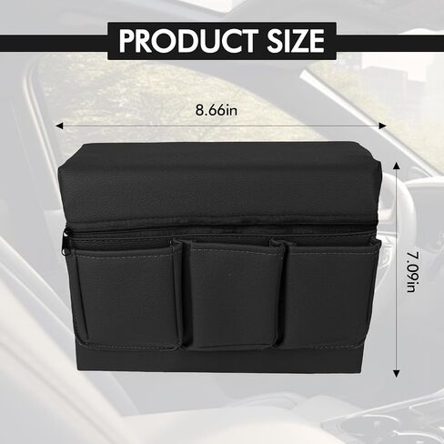 wuyaoyao Car Window Armrest Storage Box, Leather Automotive Door Side Storage Bag & Elbow Rest Pad, Multifunctional Vehicle Door Arm Rest Pad with Pockets, Universal Interior Car Accessories (Black) in Kuwait