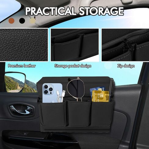 wuyaoyao Car Window Armrest Storage Box, Leather Automotive Door Side Storage Bag & Elbow Rest Pad, Multifunctional Vehicle Door Arm Rest Pad with Pockets, Universal Interior Car Accessories (Black) in Kuwait