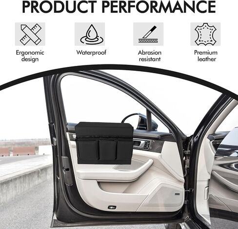 wuyaoyao Car Window Armrest Storage Box, Leather Automotive Door Side Storage Bag & Elbow Rest Pad, Multifunctional Vehicle Door Arm Rest Pad with Pockets, Universal Interior Car Accessories (Black) in Kuwait