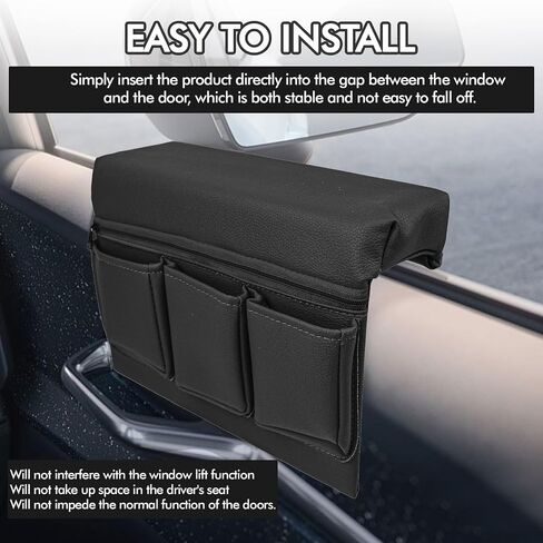 wuyaoyao Car Window Armrest Storage Box, Leather Automotive Door Side Storage Bag & Elbow Rest Pad, Multifunctional Vehicle Door Arm Rest Pad with Pockets, Universal Interior Car Accessories (Black) in Kuwait