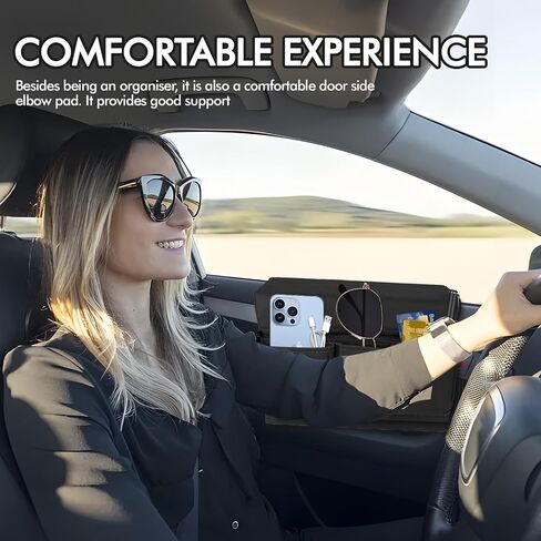 wuyaoyao Car Window Armrest Storage Box, Leather Automotive Door Side Storage Bag & Elbow Rest Pad, Multifunctional Vehicle Door Arm Rest Pad with Pockets, Universal Interior Car Accessories (Black) in Kuwait