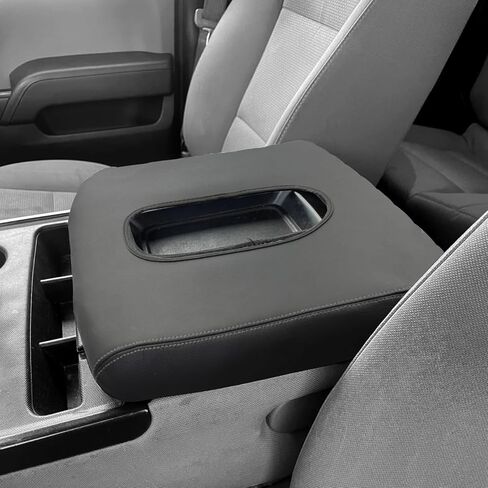 غطاء وحدة التحكم المركزية مناسب لـ 2019-2024 Chevy Silverado & GMC Sierra Jump Seat Console Armrest Cover غطاء جلدي لمسند الذراع غطاء متين لوحدة التحكم (أسود غير لامع) in Kuwait