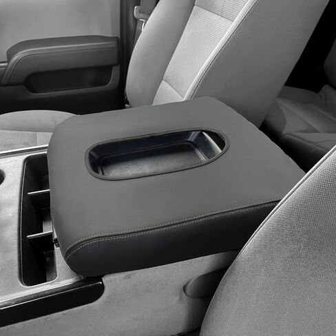 غطاء وحدة التحكم المركزية مناسب لـ 2019-2024 Chevy Silverado & GMC Sierra Jump Seat Console Armrest Cover غطاء جلدي لمسند الذراع غطاء متين لوحدة التحكم (أسود غير لامع) in Kuwait
