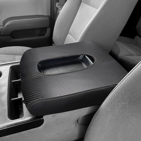 غطاء وحدة التحكم المركزية مناسب لـ 2019-2024 Chevy Silverado & GMC Sierra Jump Seat Console Armrest Cover غطاء جلدي لمسند الذراع غطاء متين لوحدة التحكم (أسود غير لامع) in Kuwait