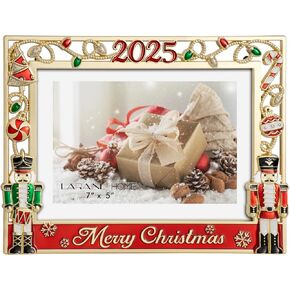 إطار صورة LARAINE مقاس 5 × 7 معدني 2024 لجندي كسارة البندق لعيد الميلاد عالي الوضوح صور عرض زجاجية لسطح الطاولة ديكور المنزل هدية العطلة (فضي) in Kuwait