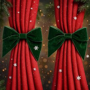 2 Pcs Christmas Velvet Bow Curtain Tiebacks Drapes Tie Backs Velvet Curtain Tiebacks Drapes Holders for Bedroom Decor, Baby Nursery Decor Farmhouse Decorations(Green) in Kuwait