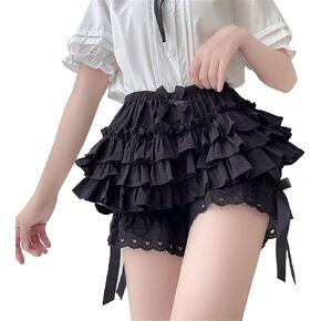Womens Ruffle Lolita Pumpkin Shorts Girl Kawaii Bloomers Maid Security Short Pants Elastic Waist Lolita Under Dresses Shorts (Color : Black, Size : S (40kg-50kg)) in Saudi Arabia