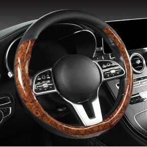 Wood Grain Steering Wheel Cover Microfiber Leather Breathable Anti Slip Universal Protector 14.5-15 inch Car Interior Accessories for Women Men, Black in Saudi Arabia