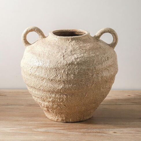 مزهرية زهور سيراميك، مزهريات مزرعة كبيرة لديكور المنزل، مزهرية ريفية مصنوعة يدويًا بمقابض، مزهرية زهور مزخرفة لمدخل المنزل وغرفة المعيشة وطاولة الطعام وديكور مكتب المزرعة (10.1 بوصة) in Kuwait