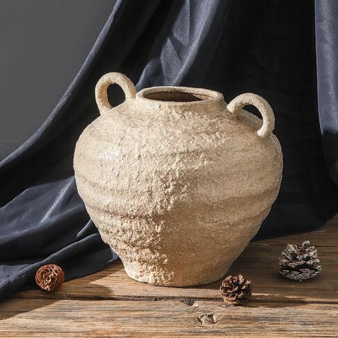 مزهرية زهور سيراميك، مزهريات مزرعة كبيرة لديكور المنزل، مزهرية ريفية مصنوعة يدويًا بمقابض، مزهرية زهور مزخرفة لمدخل المنزل وغرفة المعيشة وطاولة الطعام وديكور مكتب المزرعة (10.1 بوصة) in Kuwait