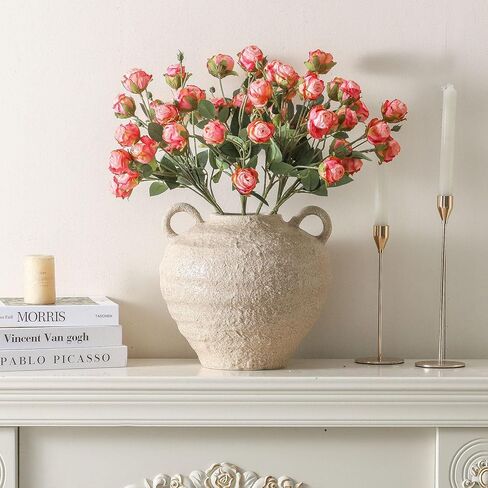 مزهرية زهور سيراميك، مزهريات مزرعة كبيرة لديكور المنزل، مزهرية ريفية مصنوعة يدويًا بمقابض، مزهرية زهور مزخرفة لمدخل المنزل وغرفة المعيشة وطاولة الطعام وديكور مكتب المزرعة (10.1 بوصة) in Kuwait