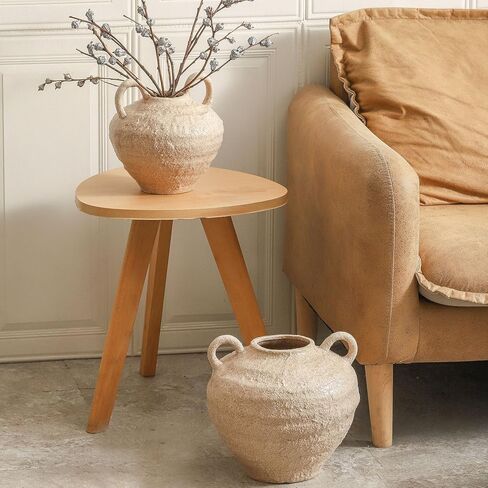 مزهرية زهور سيراميك، مزهريات مزرعة كبيرة لديكور المنزل، مزهرية ريفية مصنوعة يدويًا بمقابض، مزهرية زهور مزخرفة لمدخل المنزل وغرفة المعيشة وطاولة الطعام وديكور مكتب المزرعة (10.1 بوصة) in Kuwait