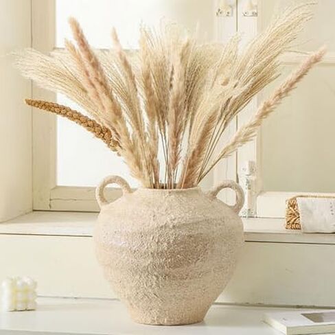 مزهرية زهور سيراميك، مزهريات مزرعة كبيرة لديكور المنزل، مزهرية ريفية مصنوعة يدويًا بمقابض، مزهرية زهور مزخرفة لمدخل المنزل وغرفة المعيشة وطاولة الطعام وديكور مكتب المزرعة (10.1 بوصة) in Kuwait