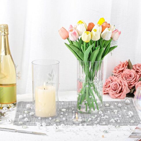 Suream Flower Vase, 7.8 Inch Tall Plastic Cylinder Vases for Centerpieces, Hurricane Candle Holder for Wedding Party Home Table Decor in Kuwait