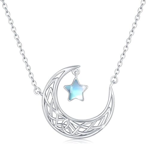 TUGHRA Moon and Star Choker Necklace Sterling Silver Moonstone Necklace for Women Cute Necklace for Teen Trendy Star Necklace Choker Adjustable, 14"+2" in Saudi Arabia