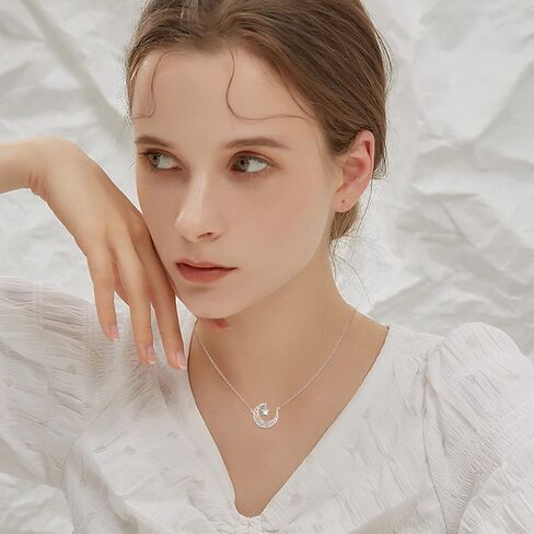TUGHRA Moon and Star Choker Necklace Sterling Silver Moonstone Necklace for Women Cute Necklace for Teen Trendy Star Necklace Choker Adjustable, 14"+2" in Saudi Arabia