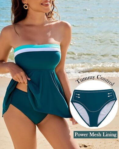 Jolefille حمالة 2 قطعة Tankini المايوه للنساء البطن التحكم عالية الخصر لباس سباحة متواضع لباس سباحة 2025 in Kuwait