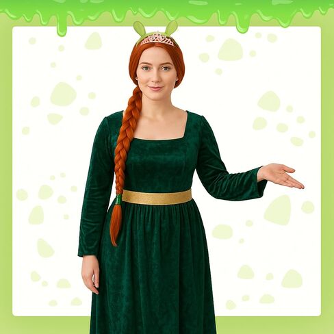 Mepase 3 Pcs Halloween Green Princess Costume for Women Green Dress Ogre Ears Headband and Crown for Monsters Princess Cosplay Halloween Party Dress up Accessories in Saudi Arabia