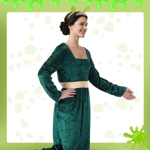 Mepase 3 Pcs Halloween Green Princess Costume for Women Green Dress Ogre Ears Headband and Crown for Monsters Princess Cosplay Halloween Party Dress up Accessories in Saudi Arabia