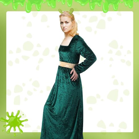 Mepase 3 Pcs Halloween Green Princess Costume for Women Green Dress Ogre Ears Headband and Crown for Monsters Princess Cosplay Halloween Party Dress up Accessories in Saudi Arabia