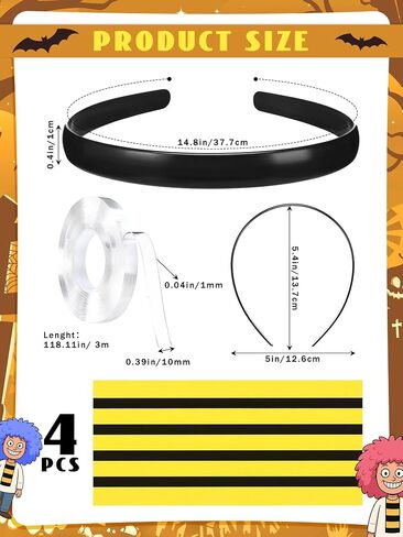 4 Set Halloween Colorful Hair Puff Cosplay Kit Includes Black Headbands, Tissue Pom Poms, Striped Stickers, and Double Sided Tape for Men and Women DIY Halloween Cosplay Group Costume in Saudi Arabia