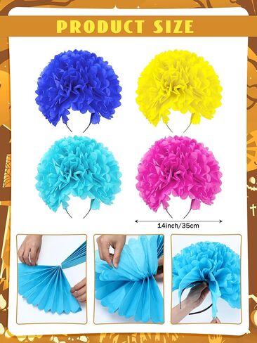 4 Set Halloween Colorful Hair Puff Cosplay Kit Includes Black Headbands, Tissue Pom Poms, Striped Stickers, and Double Sided Tape for Men and Women DIY Halloween Cosplay Group Costume in Saudi Arabia