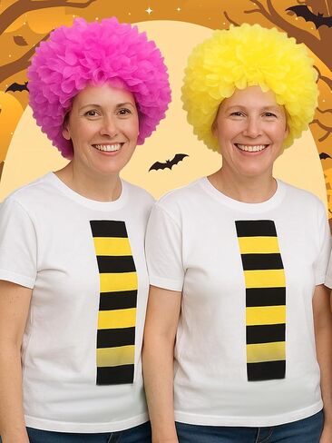 4 Set Halloween Colorful Hair Puff Cosplay Kit Includes Black Headbands, Tissue Pom Poms, Striped Stickers, and Double Sided Tape for Men and Women DIY Halloween Cosplay Group Costume in Saudi Arabia