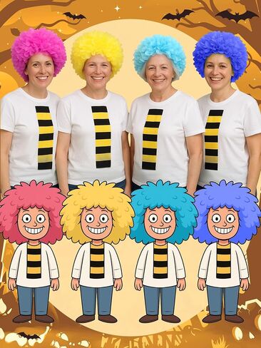 4 Set Halloween Colorful Hair Puff Cosplay Kit Includes Black Headbands, Tissue Pom Poms, Striped Stickers, and Double Sided Tape for Men and Women DIY Halloween Cosplay Group Costume in Saudi Arabia