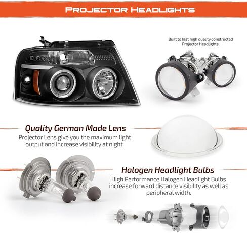 AKKON - لـ 04-08 Ford F150 F-150 بيك اب إطار أسود مزدوج هالو LED G2 المصابيح الأمامية لجهاز العرض استبدال المصابيح الأمامية in Saudi Arabia
