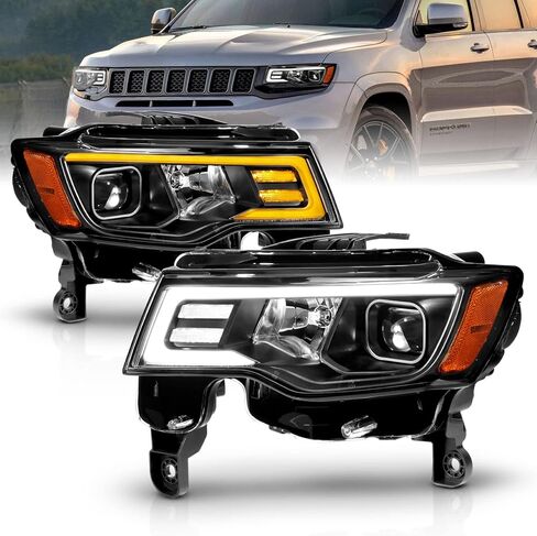 AmeriLite for 2017-2022 Jeep Grand Cherokee Switchback LED Bar Square Projector Black Headlights Assembly Set- Passenger and Driver Side in Saudi Arabia
