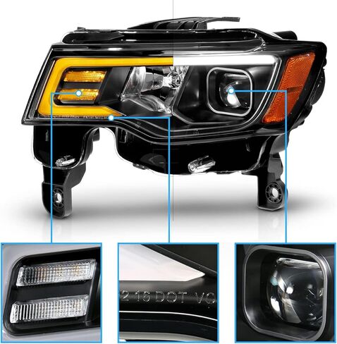 AmeriLite for 2017-2022 Jeep Grand Cherokee Switchback LED Bar Square Projector Black Headlights Assembly Set- Passenger and Driver Side in Saudi Arabia