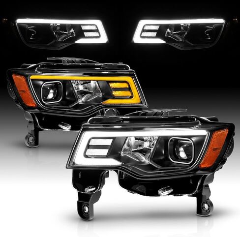 AmeriLite for 2017-2022 Jeep Grand Cherokee Switchback LED Bar Square Projector Black Headlights Assembly Set- Passenger and Driver Side in Saudi Arabia