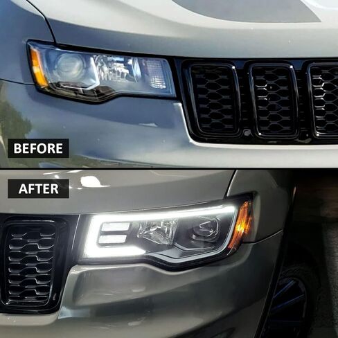AmeriLite for 2017-2022 Jeep Grand Cherokee Switchback LED Bar Square Projector Black Headlights Assembly Set- Passenger and Driver Side in Saudi Arabia
