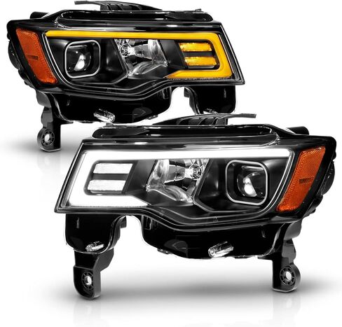 AmeriLite for 2017-2022 Jeep Grand Cherokee Switchback LED Bar Square Projector Black Headlights Assembly Set- Passenger and Driver Side in Saudi Arabia