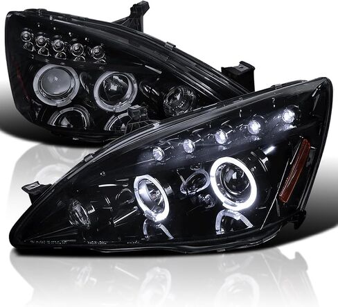 SPEC-D TUNING Halo Projector Headlights LED Black Compatible with 2003-2007 Honda Accord 2/4Dr, Left + Right Pair Headlamps Assembly in Saudi Arabia