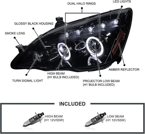 SPEC-D TUNING Halo Projector Headlights LED Black Compatible with 2003-2007 Honda Accord 2/4Dr, Left + Right Pair Headlamps Assembly in Saudi Arabia