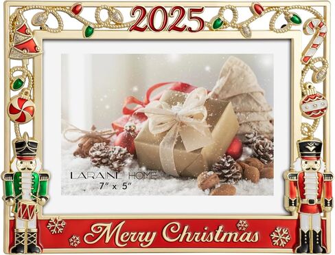 إطار صورة LARAINE مقاس 5 × 7 معدني 2024 لجندي كسارة البندق لعيد الميلاد عالي الوضوح صور عرض زجاجية لسطح الطاولة ديكور المنزل هدية العطلة (فضي) in Kuwait