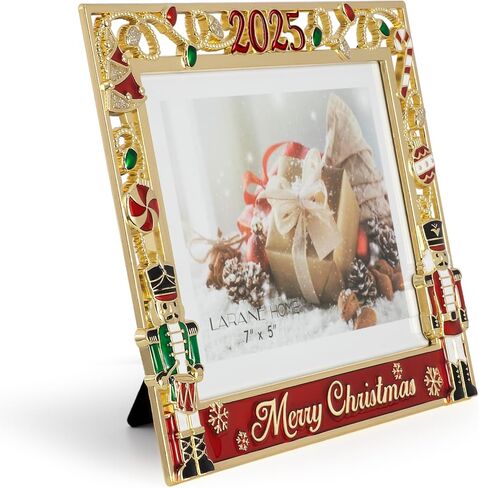 إطار صورة LARAINE مقاس 5 × 7 معدني 2024 لجندي كسارة البندق لعيد الميلاد عالي الوضوح صور عرض زجاجية لسطح الطاولة ديكور المنزل هدية العطلة (فضي) in Kuwait