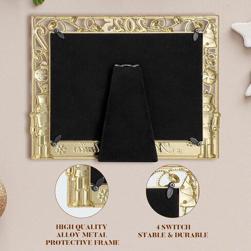 إطار صورة LARAINE مقاس 5 × 7 معدني 2024 لجندي كسارة البندق لعيد الميلاد عالي الوضوح صور عرض زجاجية لسطح الطاولة ديكور المنزل هدية العطلة (فضي) in Kuwait