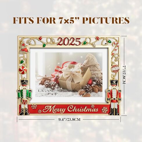 إطار صورة LARAINE مقاس 5 × 7 معدني 2024 لجندي كسارة البندق لعيد الميلاد عالي الوضوح صور عرض زجاجية لسطح الطاولة ديكور المنزل هدية العطلة (فضي) in Kuwait