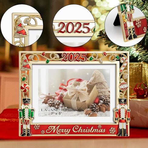 إطار صورة LARAINE مقاس 5 × 7 معدني 2024 لجندي كسارة البندق لعيد الميلاد عالي الوضوح صور عرض زجاجية لسطح الطاولة ديكور المنزل هدية العطلة (فضي) in Kuwait