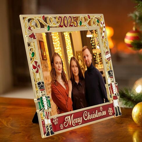 إطار صورة LARAINE مقاس 5 × 7 معدني 2024 لجندي كسارة البندق لعيد الميلاد عالي الوضوح صور عرض زجاجية لسطح الطاولة ديكور المنزل هدية العطلة (فضي) in Kuwait