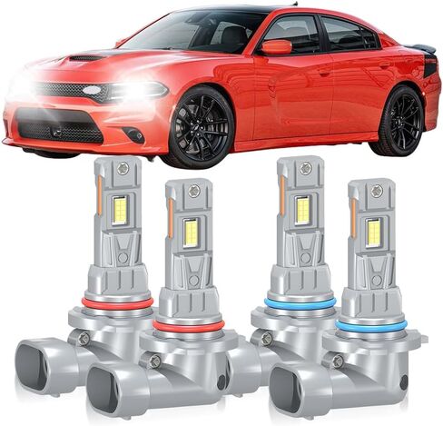 Fit For Dodge Charger 2006 2007 2008 2009 2010 Lights Bulbs,9005+9006 High & Low Beam Light Bulbs, 20000LM 800% Brightness, 6000K Eye-Protection White,Plug and Play, 4-Pack in Saudi Arabia