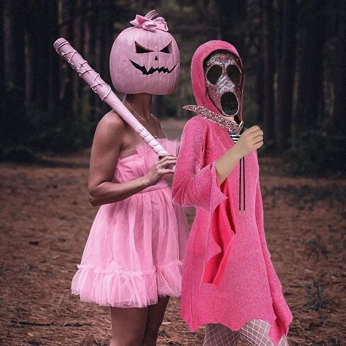 2 Pcs Halloween Ghost Costume Accessories for Women, Hot Pink Hooded Bat Sleeve Long Dress with Fishnets Stockings in Saudi Arabia