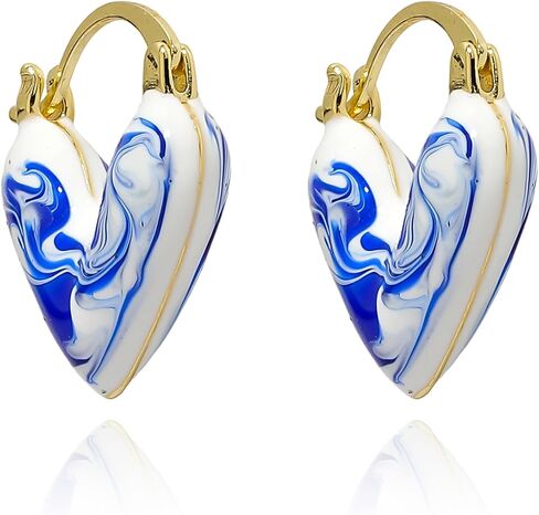 Vintage Ceramic Porcelain Hoop Earrings for Women, Elegant Blue White Enamel Ceramic Pattern Huggie Earring, Hypoallergenic Creative Jewelry Gift Trendy Accessories in Saudi Arabia