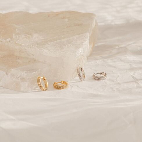 أقراط WFYOU الذهبية للنساء أقراط Huggie الصغيرة العصرية 14 قيراط مطلية بالذهب S925 أقراط من الفضة الاسترليني للنساء لا تسبب الحساسية قطرة متدلية من الماس زهرة زركونيا مكعبة أقراط مجوهرات هدايا in Kuwait