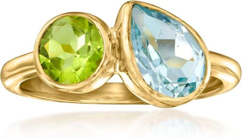Ross-Simons 1.30 Carat Sky Blue Topaz and .60 Carat Peridot Toi Et Moi Ring in 18kt Gold Over Sterling in Saudi Arabia