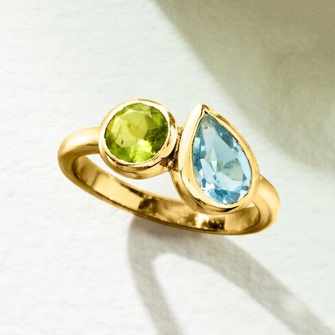 Ross-Simons 1.30 Carat Sky Blue Topaz and .60 Carat Peridot Toi Et Moi Ring in 18kt Gold Over Sterling in Saudi Arabia